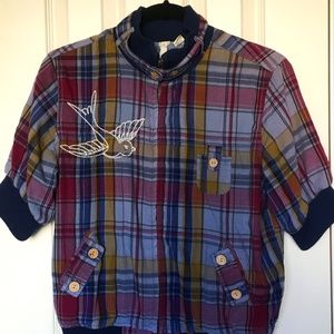 Anthro Nick & Mo short sleeve plaid jacket size xs